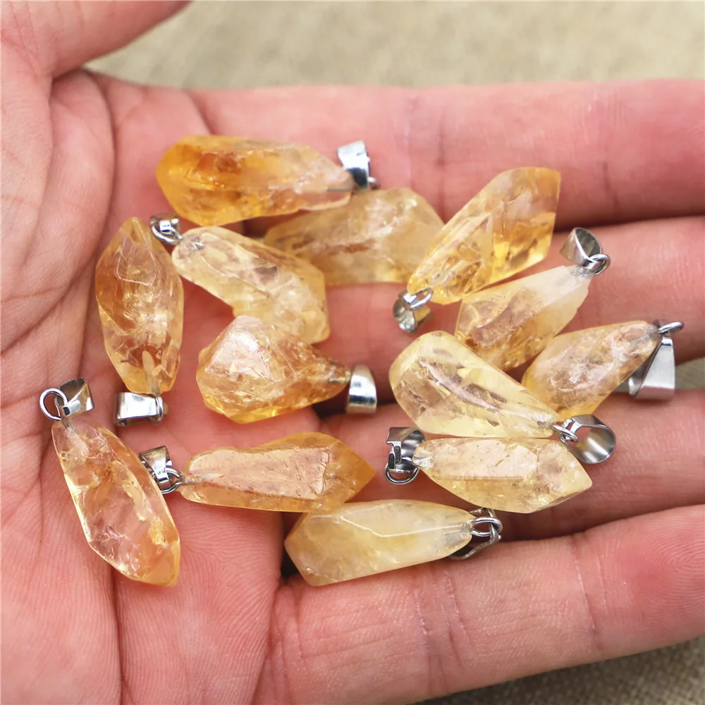 Good Quality Natural Stone Citrine Pendants Charms Raw Ore Irregular Healing Crystals for Women Necklace Jewelry Making 12PCS