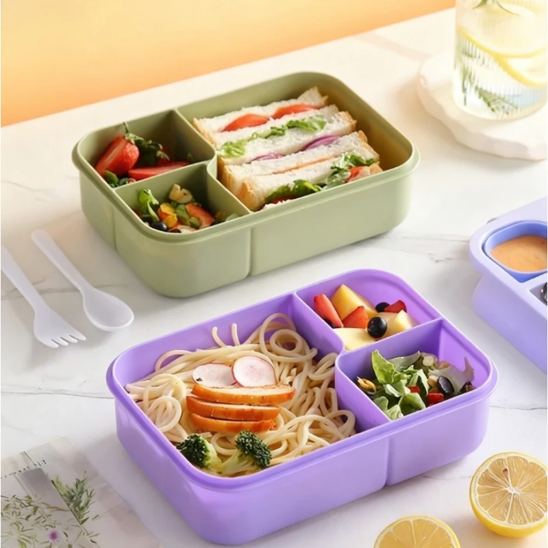 Bento Lunch Box For Kids Girls Cartoon Students Kawaii Cute Heated 3 Grid Sandwich Snack Food Box Special Canteen Food Storage
