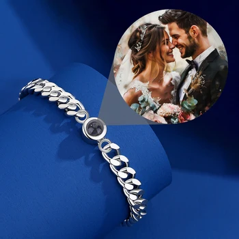 사용자 정의 컬러 그림 프로젝션 팔찌 여자 친구 애인을위한 티타늄 강철 쿠바 체인 2025 발렌타인 생일 로맨틱 선물