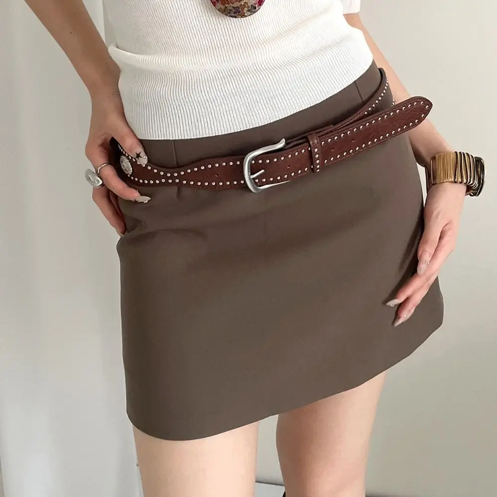 

Retro Maillard Women Rivet Belt Vintage Y2k Wide Leather Waistband Metal Buckle Jeans Girdle Punk Style Belt Men
