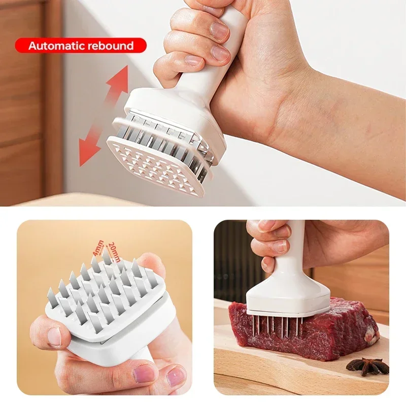 Stainless Steel Needle Point Meat Tenderizer Needle Automatic Rebound Square Bottom Meat Softener 24 Steel Needles Rustproof