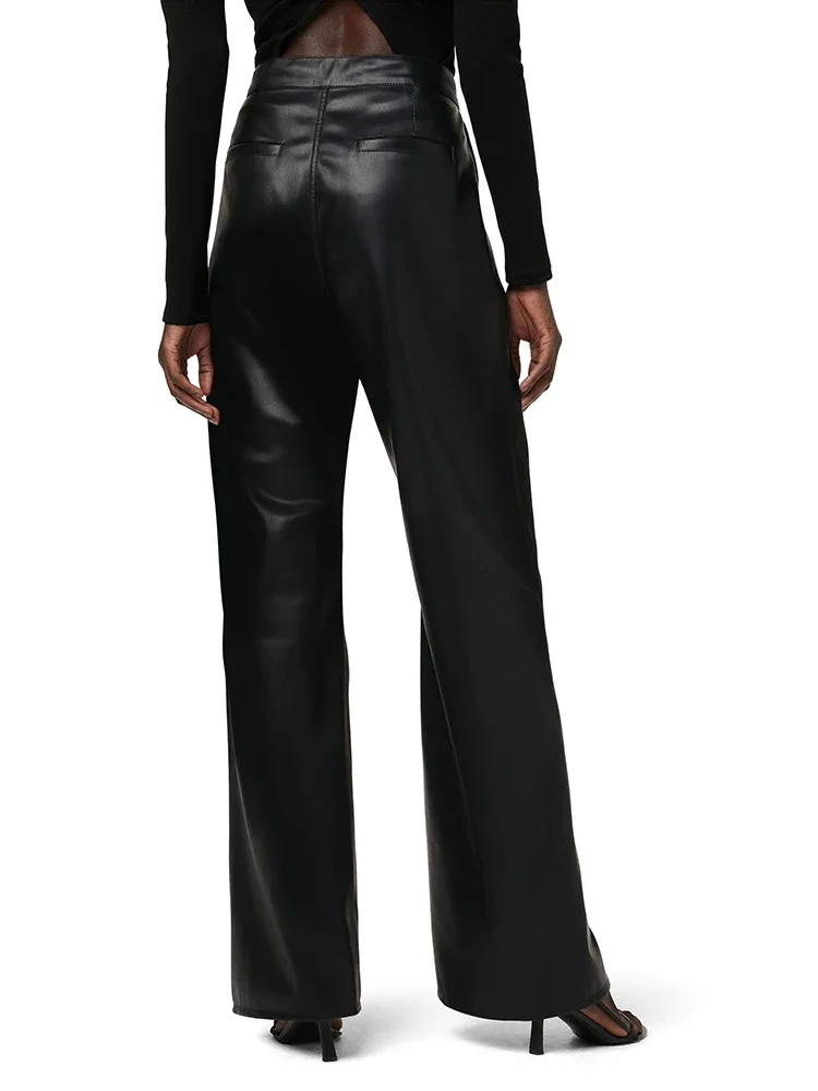 Pantalon en Faux cuir noir mat pour femmes, élégant, taille haute, droit, fête, bureau, Vintage, PU, personnalisé, nouveau Clubwear