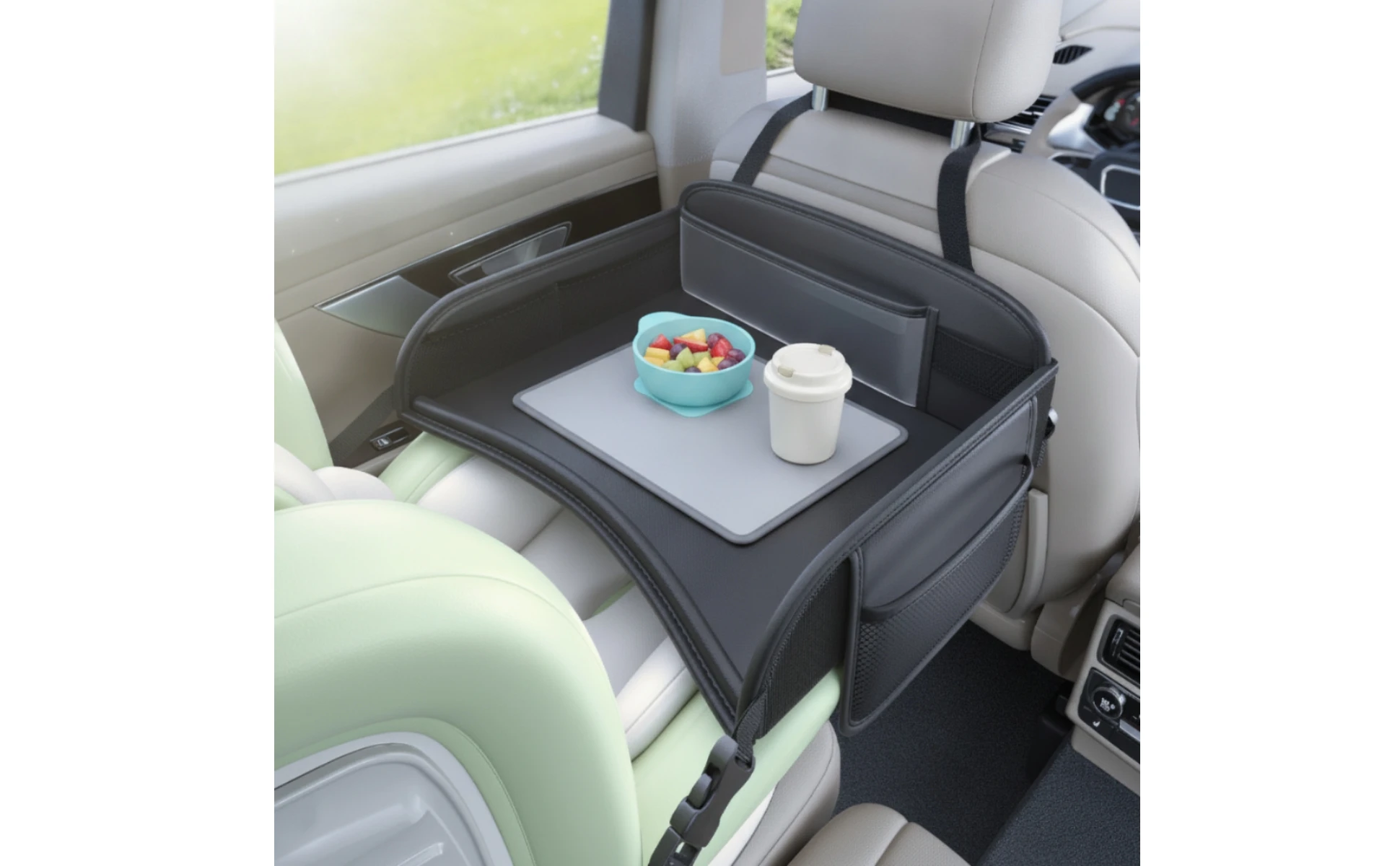 Car Back-Seat Tray Table Child-Friendly-Friendly in-Vehicle Activity Tray with Mesh Pockets Easy to Install Non-Slip