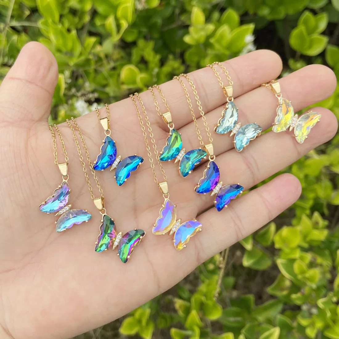 New Crystal Butterfly Charm Necklace Colorful Insect Charm Clavicle Chain For Women Girl Fashion Jewelry Accessories Gift