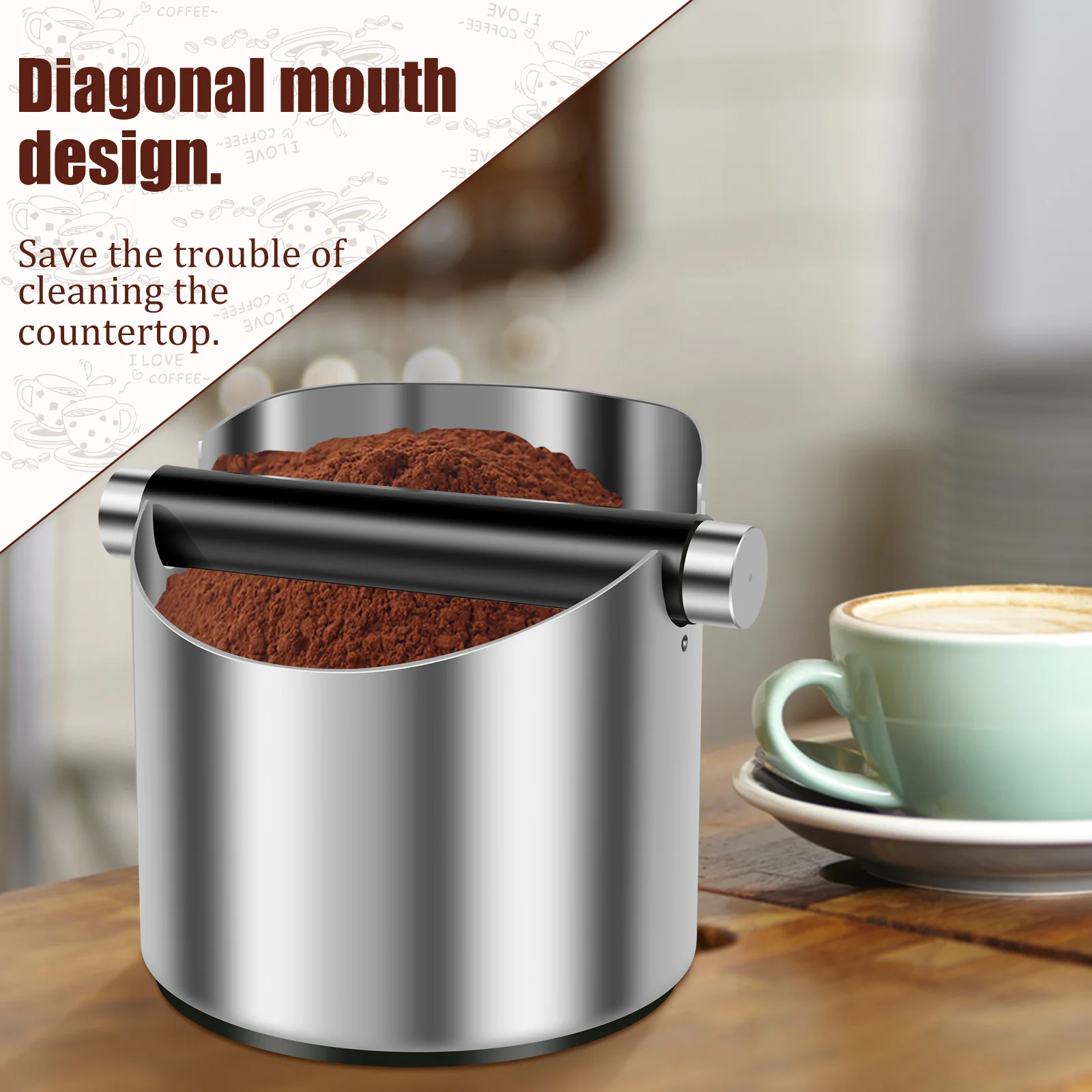 1/3pcs Shock-Absorbent Coffee Knock Box Anti-slip Espresso Dump Bin For Coffee Grounds Steel/Rubber Bar Coffee Grind Waste Bins