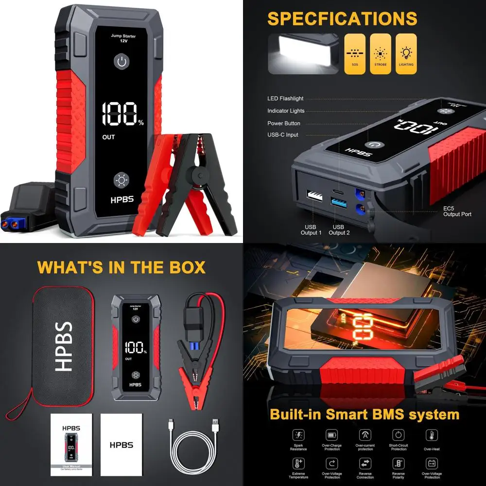 

H50 Jump Starter — аккумулятор для стартера 5000 А для газовых и дизельных двигателей емкостью 10,0 л и 8,0 л, портативный автомобильный аккумулятор 12 В.