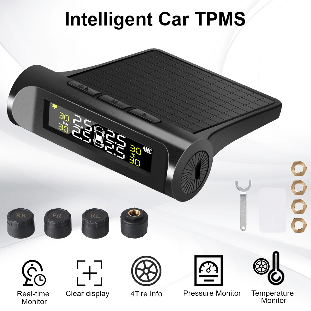 Auto Security Alarm Systems with 4 External Sensors Universal Digital LCD Display Car TPMS Tyre Pressure Monitoring System