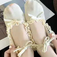 Girl Lolita Modern Dance Latin Dance Socks Ballet Lace Tie Straps Boat Socks Bowknot Women Fishnet Slippers