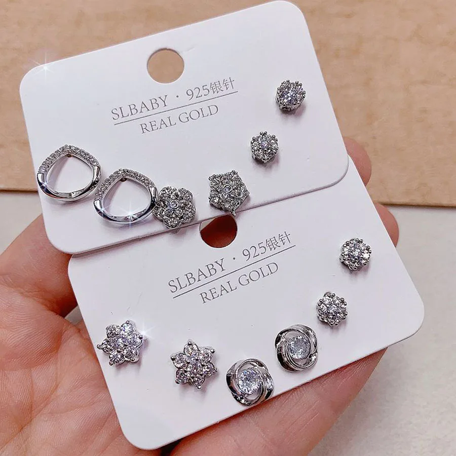 10 Sets/Pack Luxury Synthetic Zircon Inlay Copper Material Women\'s Earring Set Elegant Mixed Style Versatile Earrings Jewelry