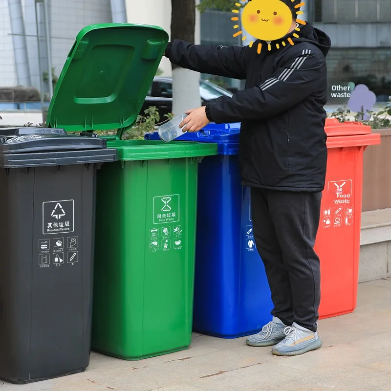 Großer Outdoor-Abfallbehälter mit Rädern für Gastronomie und Sanitäranlagen, Großformatiger Mülleimer
