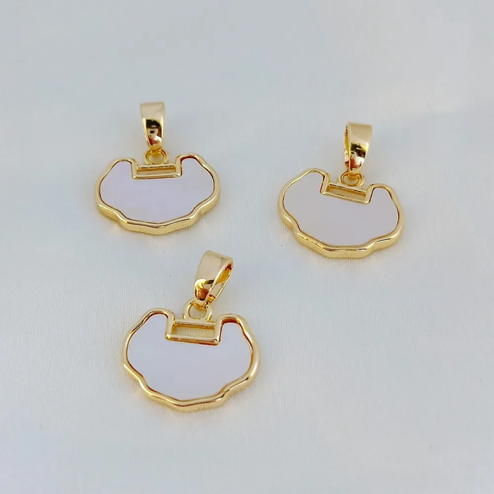 

14K Gold-plated, Shell-encrusted Ruyi Lock Pendant, Bracelet, Necklace, Small Pendant, DIY Handmade Jewelry Accessory