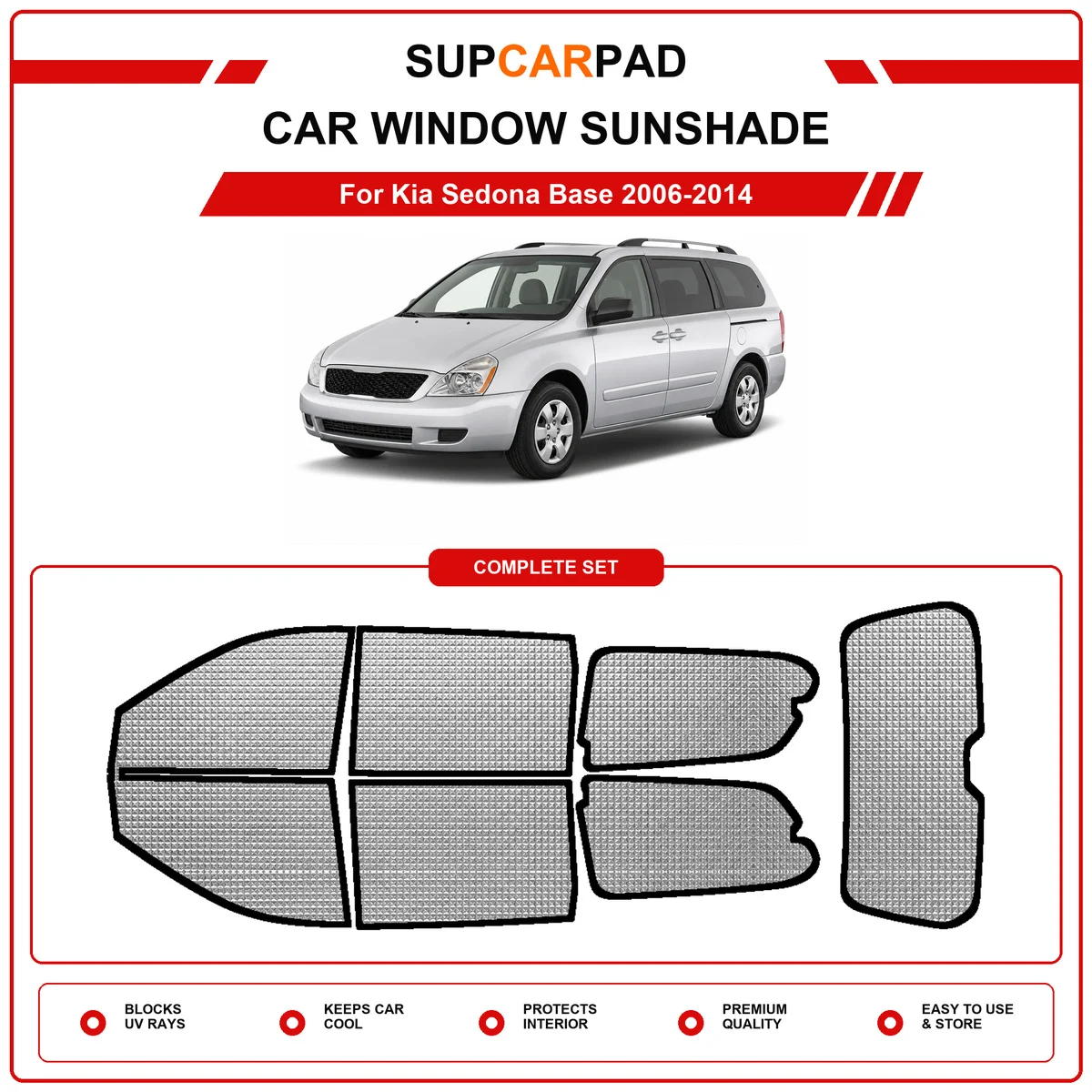 For Kia Sedona Base 2006-2014 Pre‑Cut Auto Window Sunshade Anti‑UV Car Sun Visor Protector