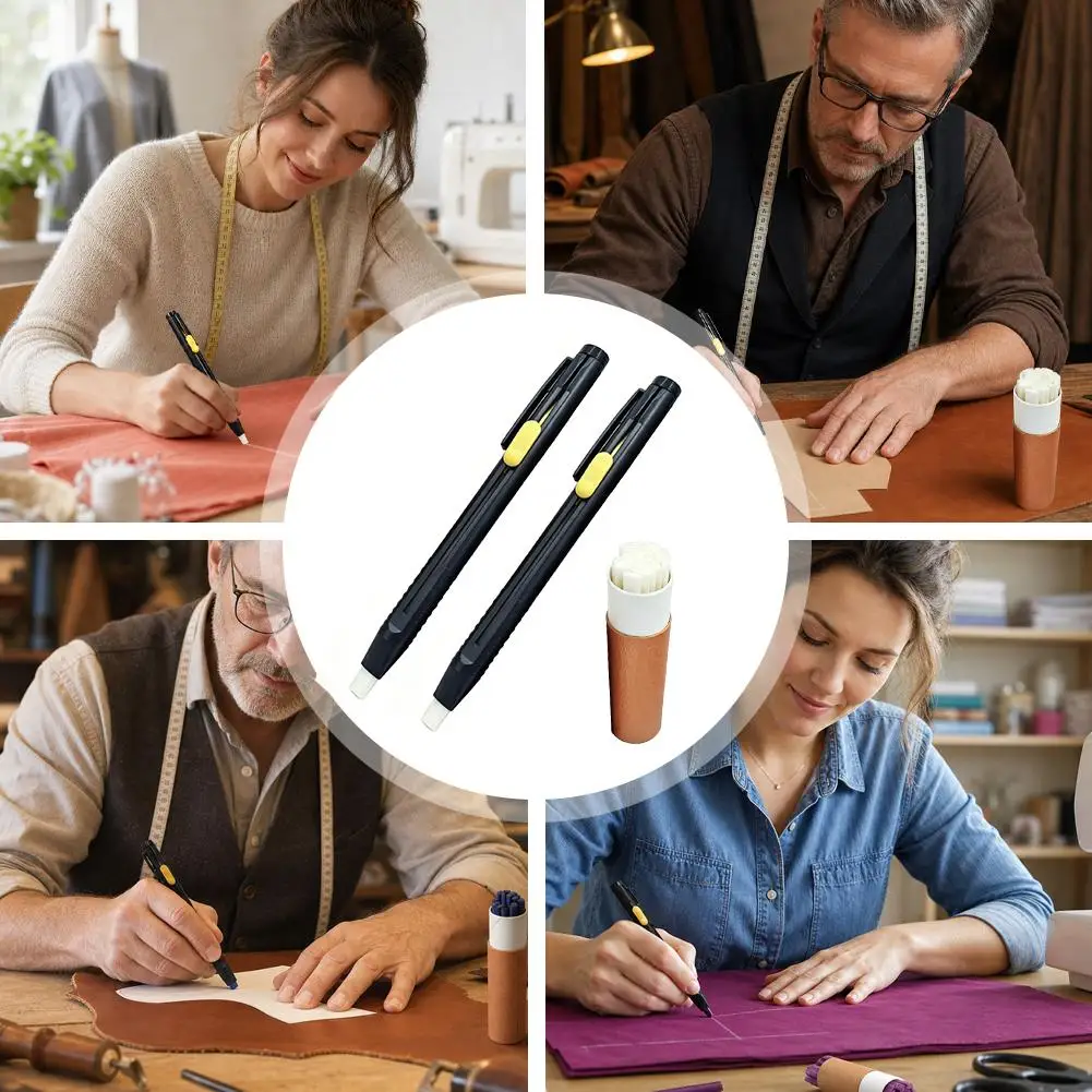 Tailors Invisible Chalk Pencil Set Adjustable Fabric Marking Pen Erasable Sewing Chalk Marker with Storage Tube for DIY Craft view 6