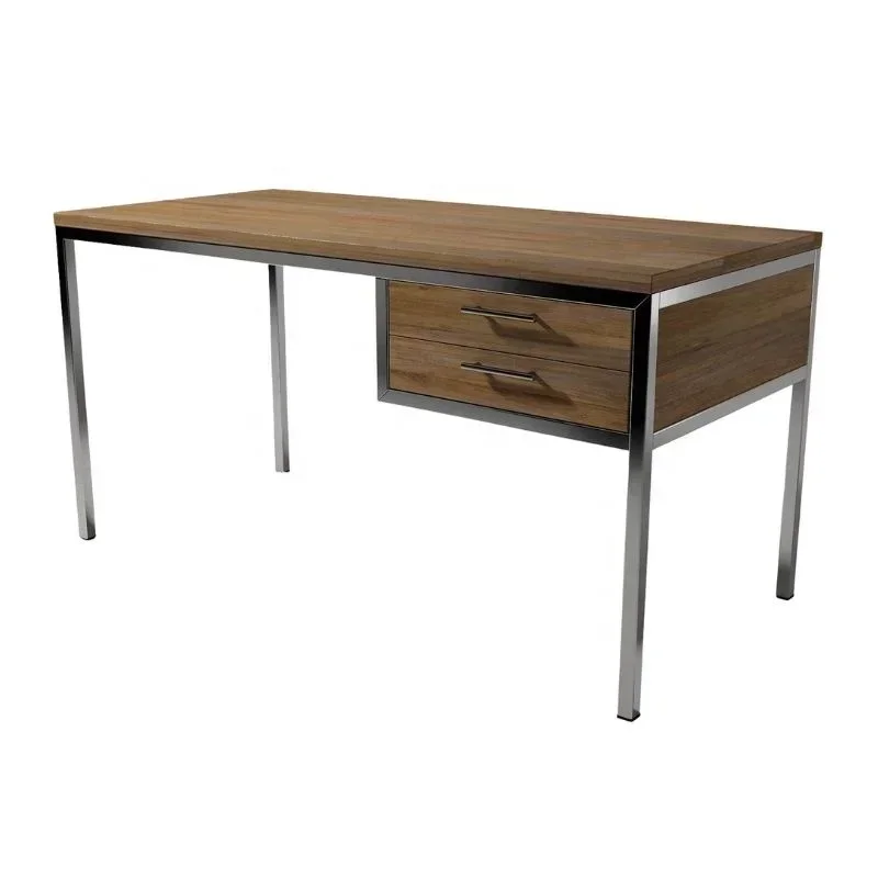 Modern Computer Desk Minimalist Teak Wood Desk with Aluminum Legs Designed for Industrial Office Furniture