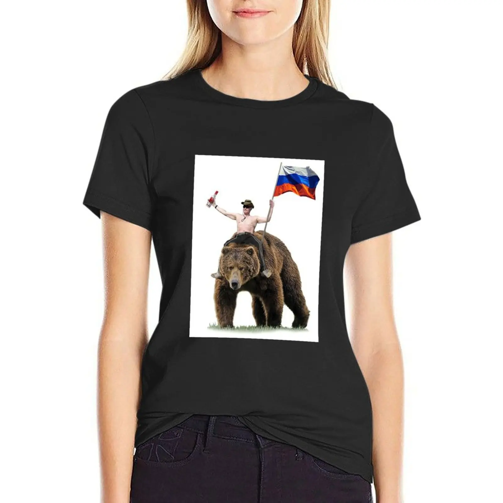 Wladimir Poutine Bär T-Shirt T-Shirts ästhetische Kleidung Vintage Kleidung T-Shirt Kleid für Frauen lang