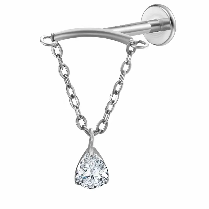 10pcs Body Jewelry 16G G23 Titanium Chain CZ Lip Labret Bar Ear Helix Tragus Rook Bar Stud Body Piercing Jewelry  NEW
