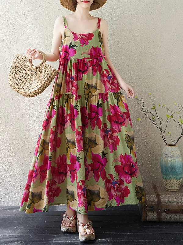 

Новая художественная повседневная свободная женская хлопково-льняная длинная юбка большого размера с цветочным принтом и красными цветами, летняя утягивающая юбка-торт