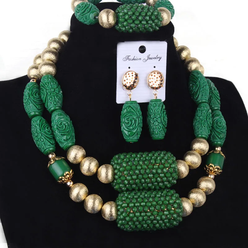 

Dudo Store Dark Green African Beads Jewelry Set For Women Crystal Beaded Big Balls Jewellery Set Indian Nigerian Wedding Set