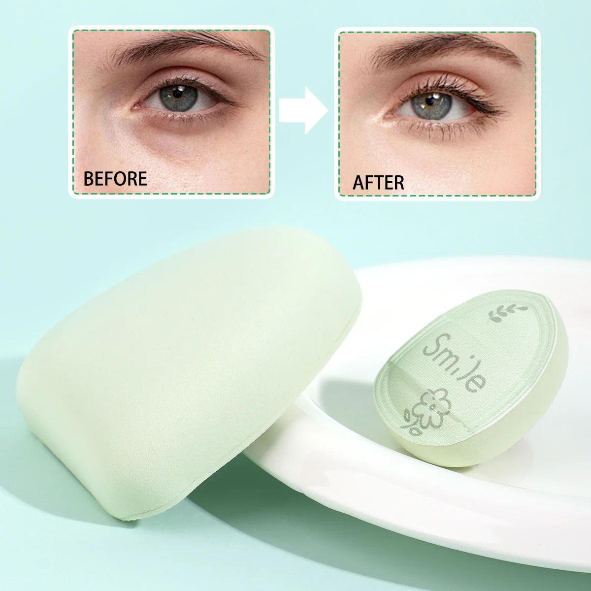 مجموعة منتفخة مكونة من 3 قطع، بما في ذلك نفخة خضراء كبيرة واحدة + نفخة مفصلة + 1 صندوق تخزين، خيار جيد لأدوات التجميل