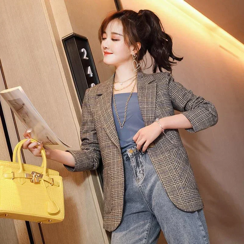 

Blazer Woman Plaid Outerwears Jacket Coats for Women Clothes Slim Check Korean Winter 2024 New Collection Luxury Clothing Bring