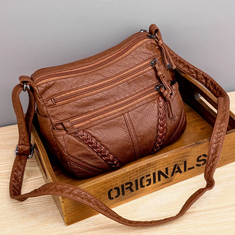 Vintage Solid Color Shoulder Bag Retro Crossbody Bag Women\'s Handbag Soft Leather Bag