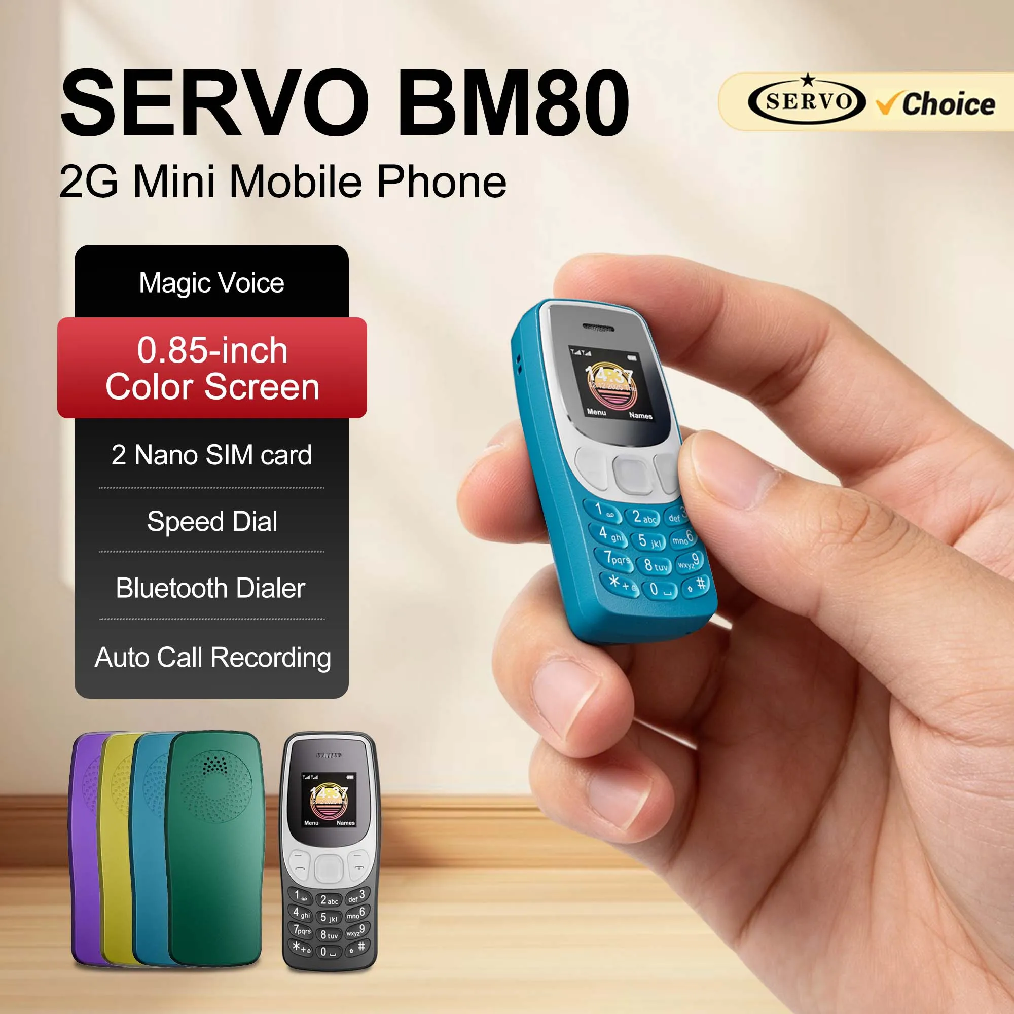 SERVO BM80 Mini Button Cellphone 2G Dual SIM Magic Voice Bluetooth Dial Auto Call Recorder Blacklist Backup Mobile Phone Type-C