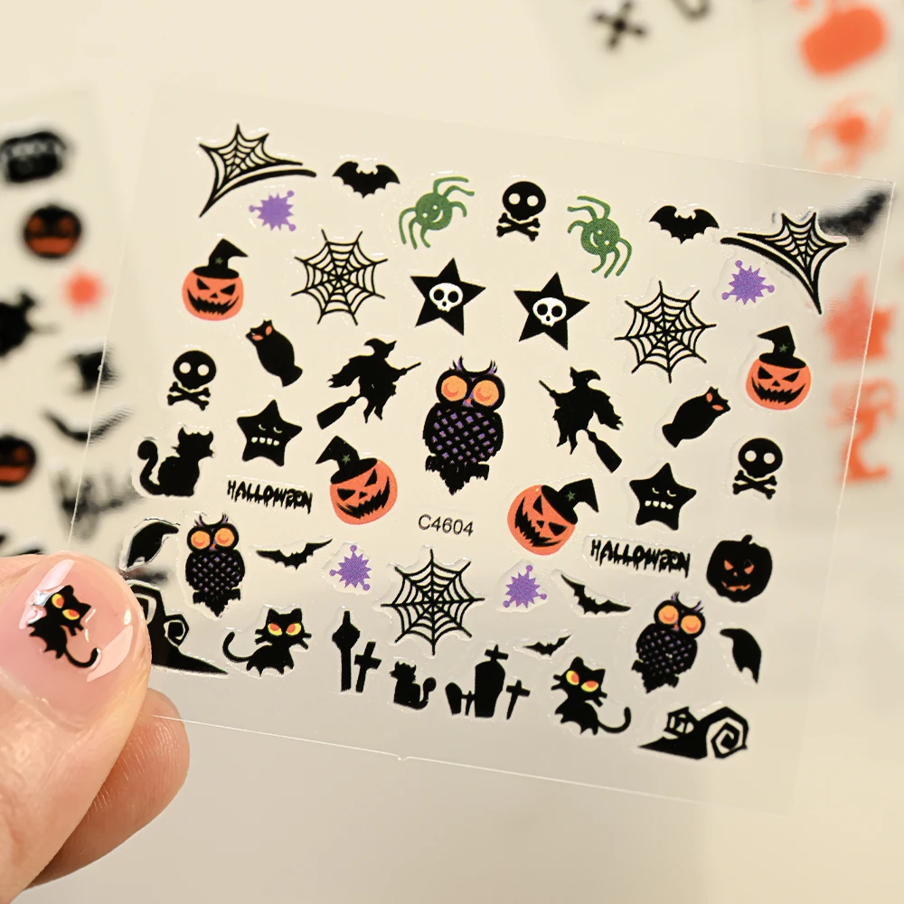 24pcs/Set Halloween 3D Nail Art Stickers Demons,pumpkins,bats,ghosts,skulls Nail Decals Y2K All Saints' Day Manicure Nail Slider