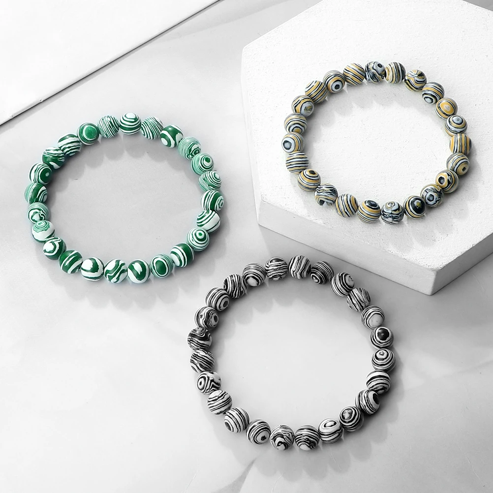 8mm Green Malachite Bracelet for Women Men Multicolor Natural Malachite Stone Beaded Bracelet Elastic Energy Yoga Buddha Jewelry