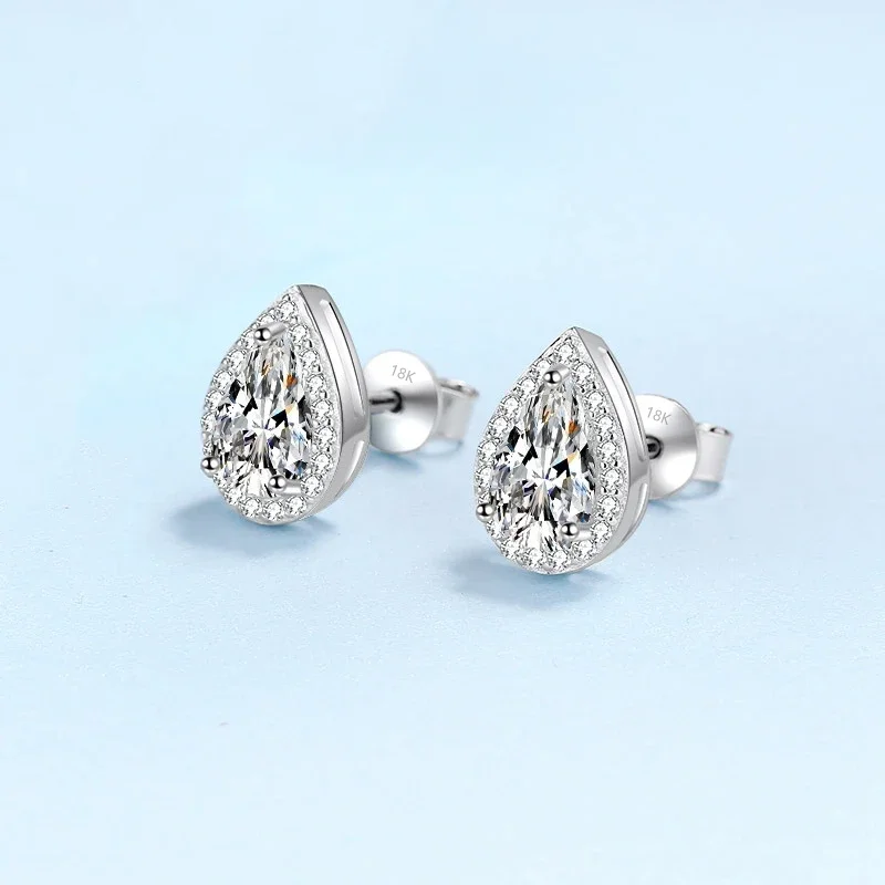 Girl Birthday Gift 18K White Gold Women Wedding Stud Earrings 1/2CT Moissanite Diamond PT950 Platinum Valentine's Day Jewelry