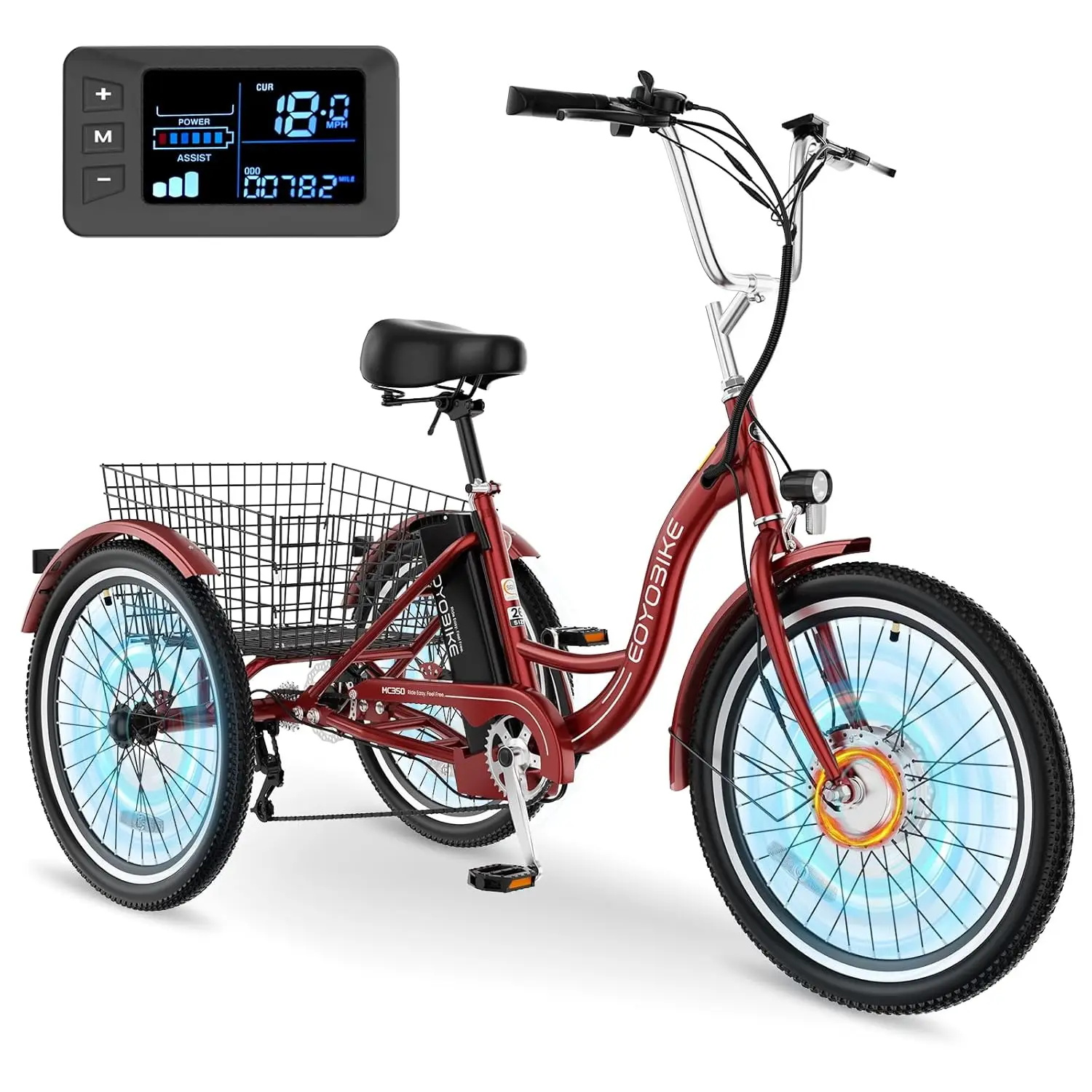 

Electric Tricycle for Adults, 350W 36V Removable Battery, 7 Speeds 3 Wheels Electric Trikes with Large Basket Up to, Custom