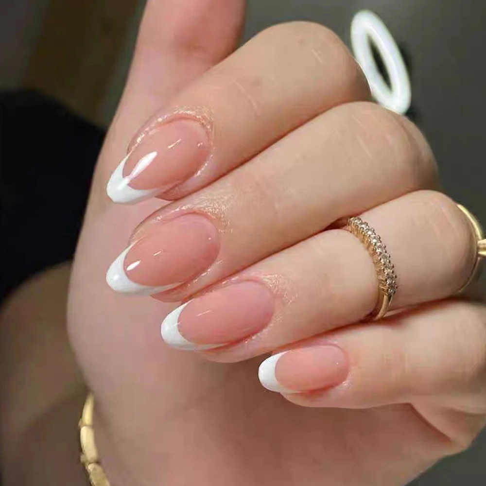 120pcs Pink False Nails Full Cover Full Cover Press On Nails Nail Extension Large Capacity French White Tips Design Fake Nail