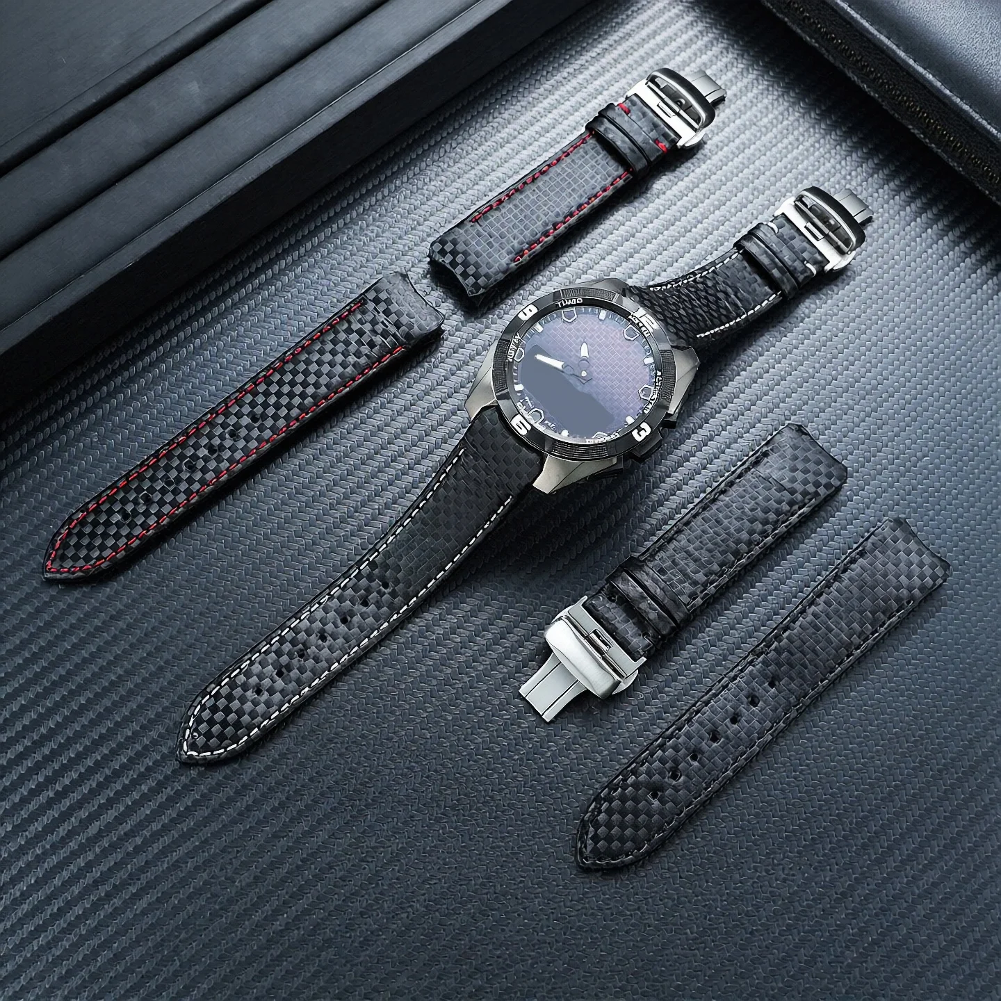 22mm dedicated interface strap for Tissot 1853 series T091420A curved end carbon fiber grain cowhide strap T091 men's bracelet