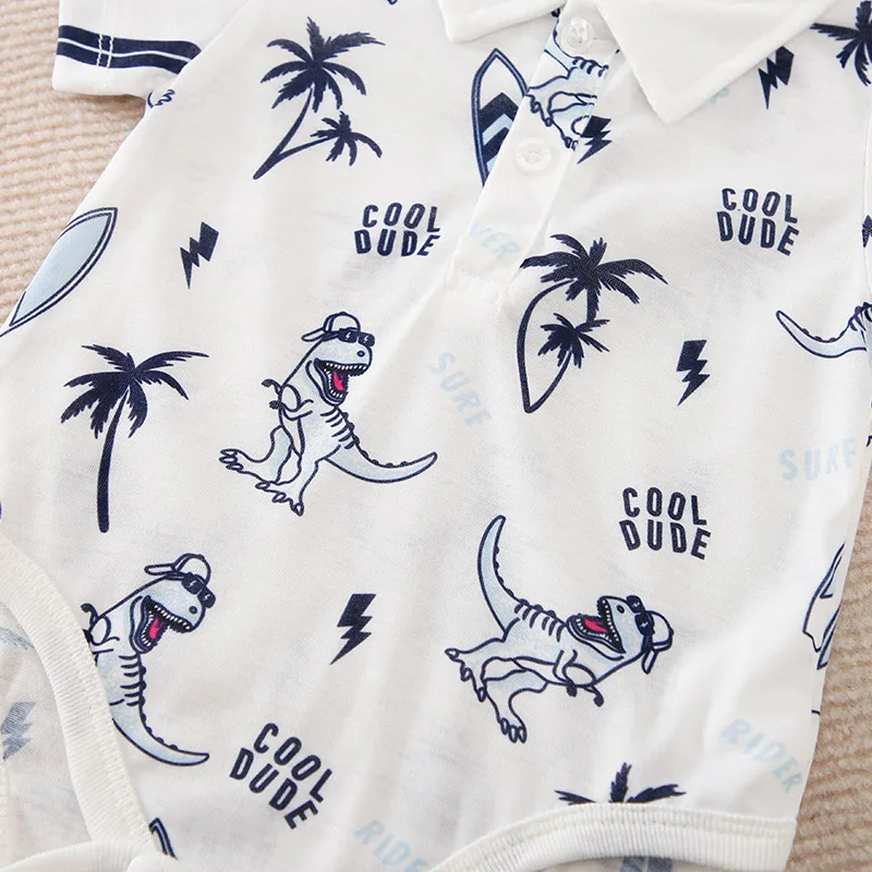 Newborn Clothes Cute Cartoon Dinosaur Comfortable Boy And Girl Summer Short Sleeved Baby Triangle Jumpsuit+Pants Two-Piece Set