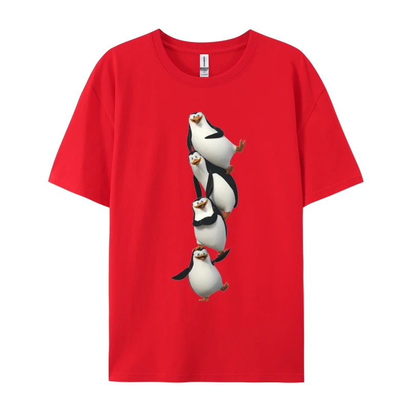 Four Funny Penguins Doing Difficult Moves T-shirt Anime Camisa Tops Shirts Graphic 100% Cotton Tops Shirts Mens Tshirts