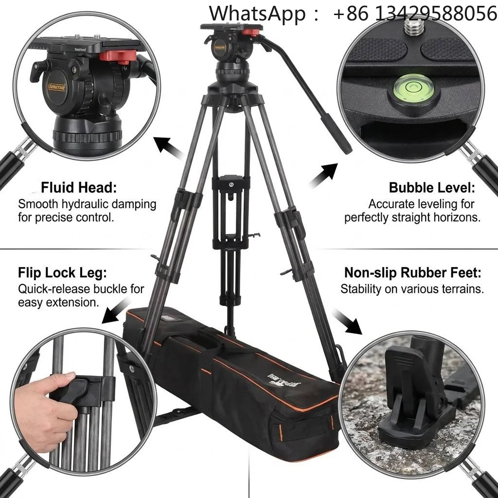 Photographic Accessories Jiepai V15 Professional Broadcast CCTV Heavy Duty Video Camera Carbon Tripod