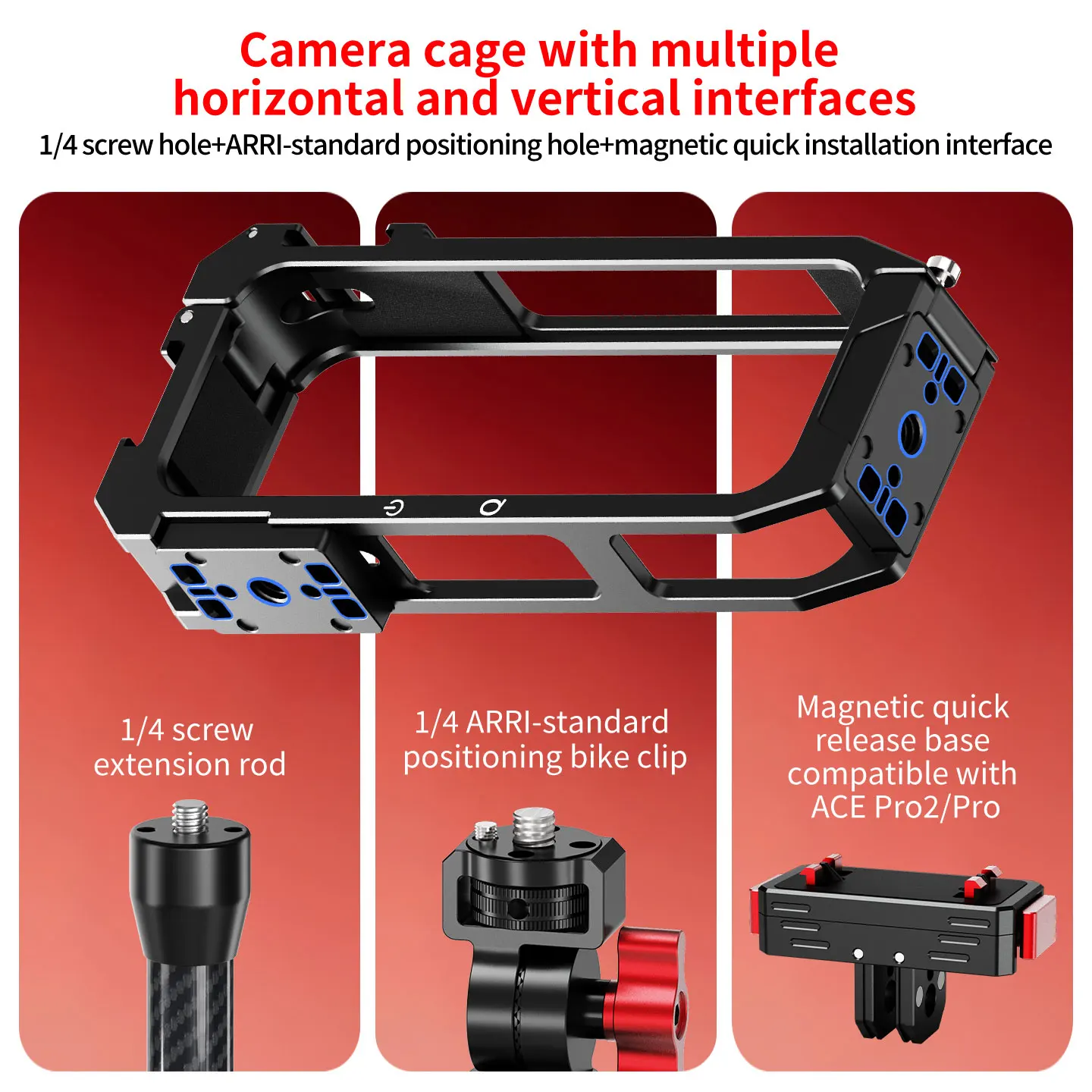 Metall-Kamerakäfig für Insta360 X4 Air Panorama mit magnetischem Schnellverschluss, Dual Cold Shoe Mount und Batteriewechsel ohne Entfernung – Detail 16