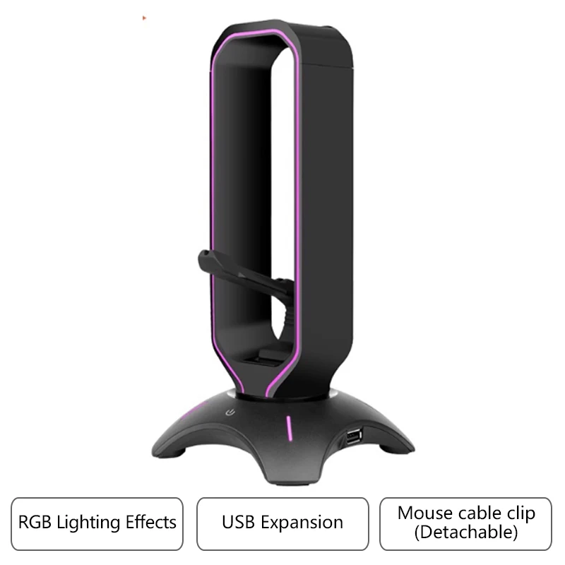 RGB Gaming Headphone Stand with Mouse Bungee Cord Holder Over-Ear Headset Holder Headphone Shelf for Desk Display view 6
