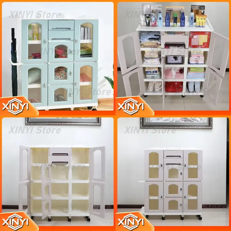 New Children's Wardrobe Cabinet with Sliding Doors for Kids Room Storage Furniture for Bedroom Plastic Wardrobe for Toddlers