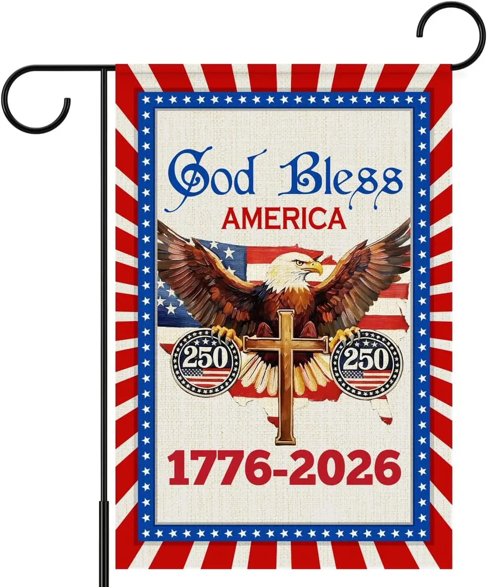 Independence Day Garden Flag for Outside,God Bless America Eagle Cross Yard Flags for 4th of July Patriotic Memorial Day Law MMZ
