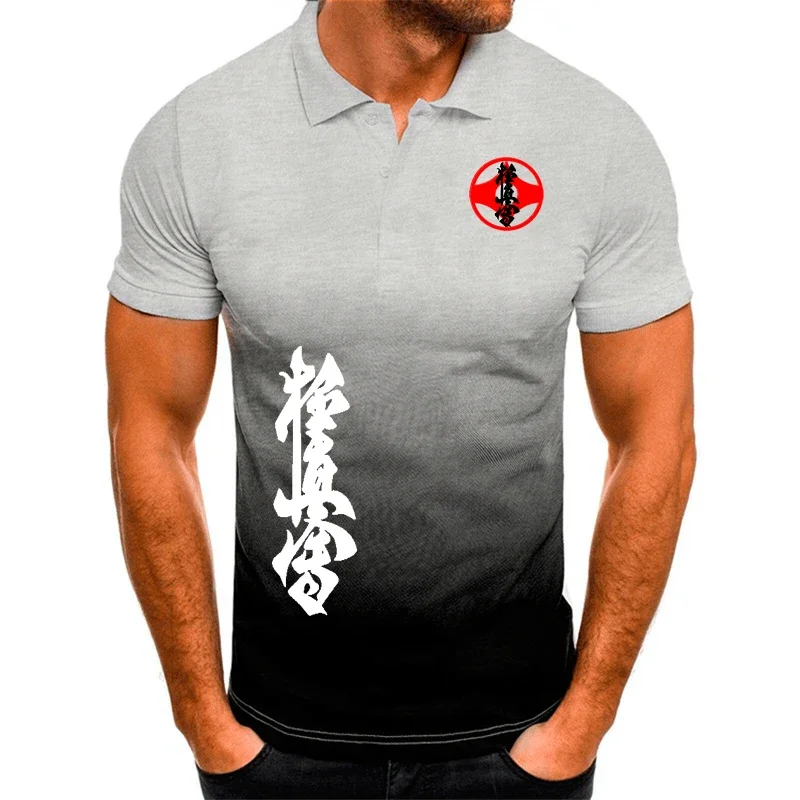 Kyokushin-Karate camiseta de lapela impressa para homens, contraste de cores, confortável e respirável, camisa Harajuku, lapela