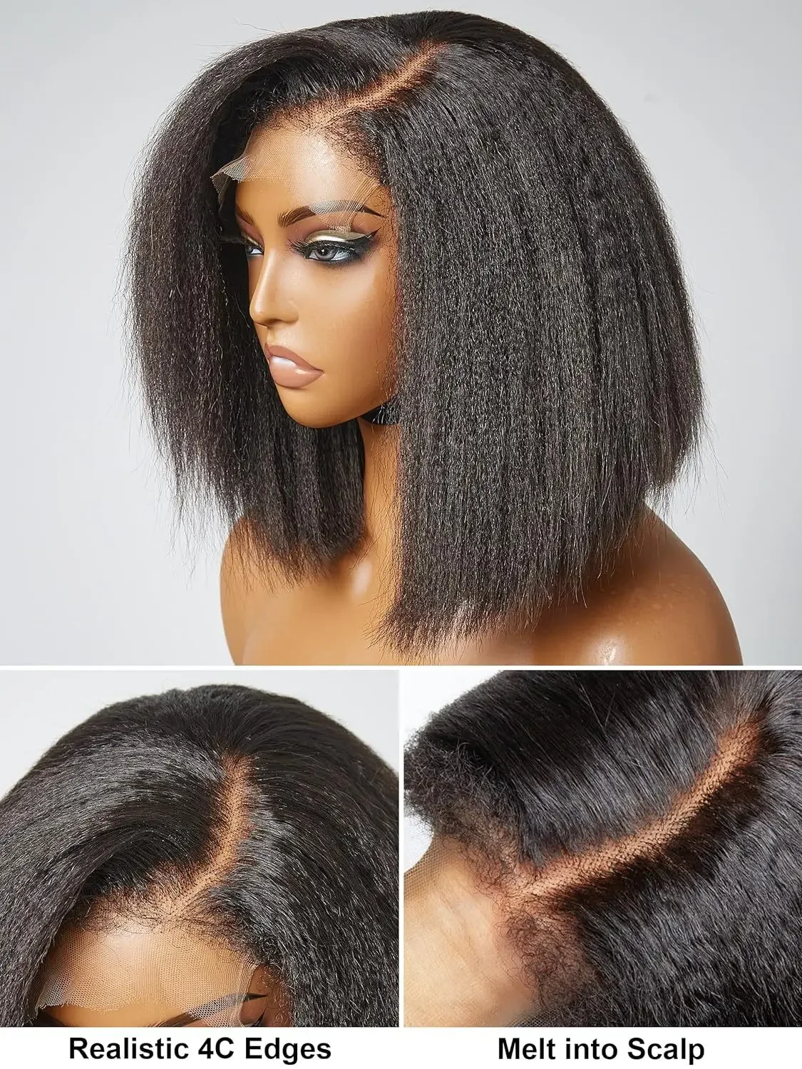 New African wig women's black partial division short straight hair fluffy and natural chemical fiber headgearwigs synthetic wig