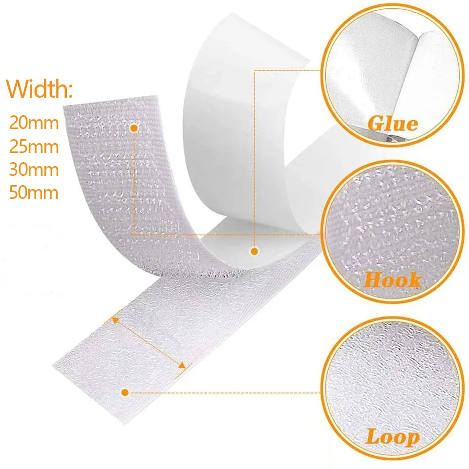 1/3/5M Double-sided Strong Self-adhesive Fastener Tape Hook and Loop Magic Nylon Sticker Tape Adhesive with Glue Strap for DIY20