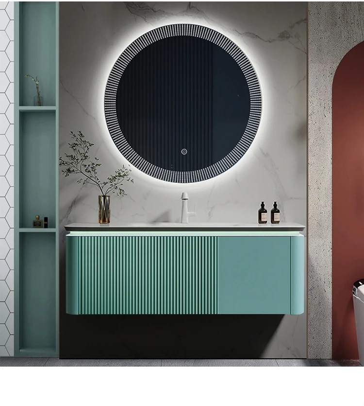 ab-Modern Design Hotel LED Mirror Integrated Stone Basin Stainless Steel Drainer Water Resistant Wall-Mounted Bathroom Vanity！