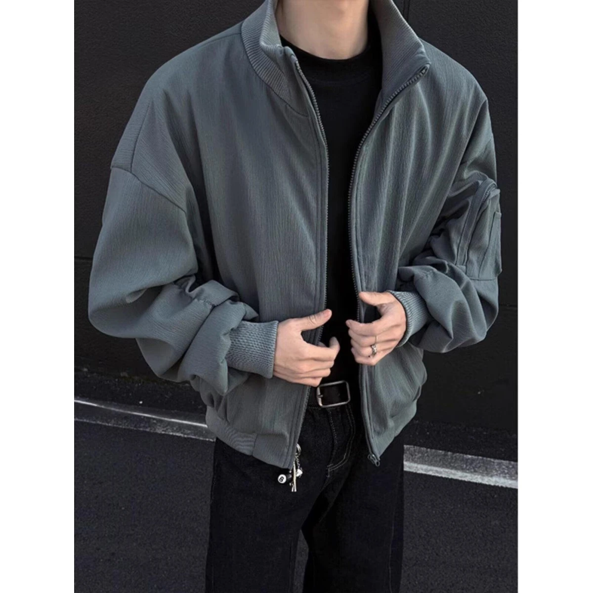 

American Sle Men's Pilot Jaet Spring Autumn High Collar ort Baseball Coat Warm Polyester Workwear Outerwear Coat