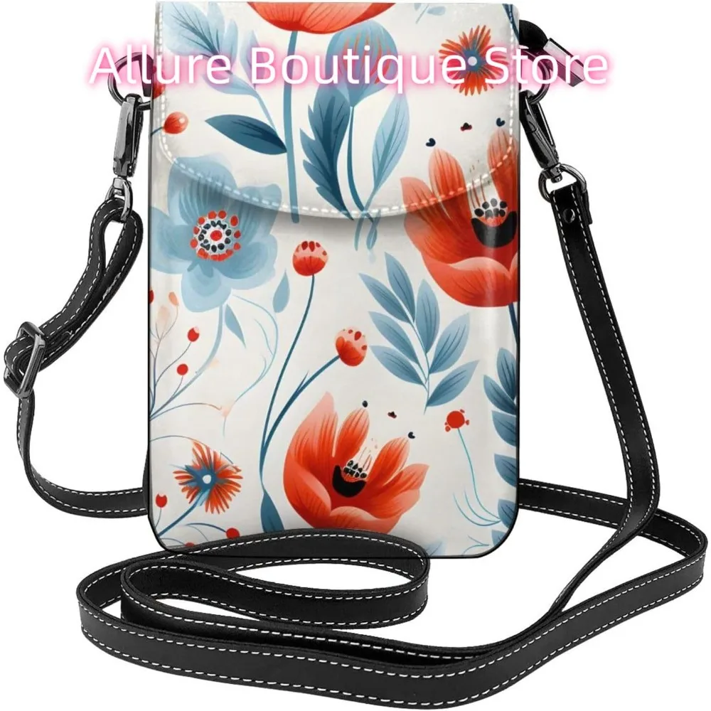 

Cute Pretty Flowers Crossbody Bag for Women PU Leather Small Travel Cell Phone Pouch Lightweight Mini Phone Purse Wallet Cross B