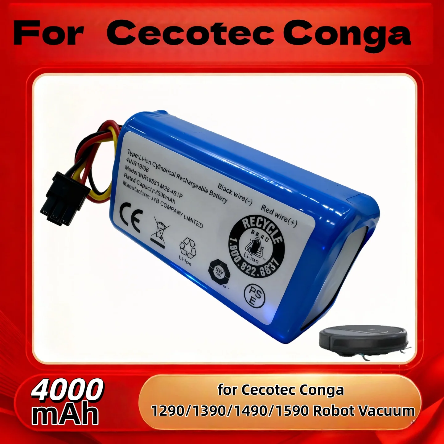

14.4V 2600mAh-4000mAhLithium-ion Battery – Durable Supply for Cecotec Conga 1290/1390/1490/1590 Robot Vacuum Cleaner Spare Part