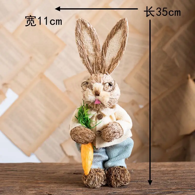 Cute Straw Rabbits Bunny Decorations Easter Party Home Garden Wedding Ornament Photo Props Crafts 35CM