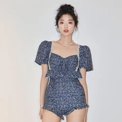 Koreański styl stroje kąpielowe kobiety wysoki stan stroje kąpielowe kobiety drukują jednoczęściowy kostium kąpielowy damski Backless Monokini kostium kąpielowy strój kąpielowy