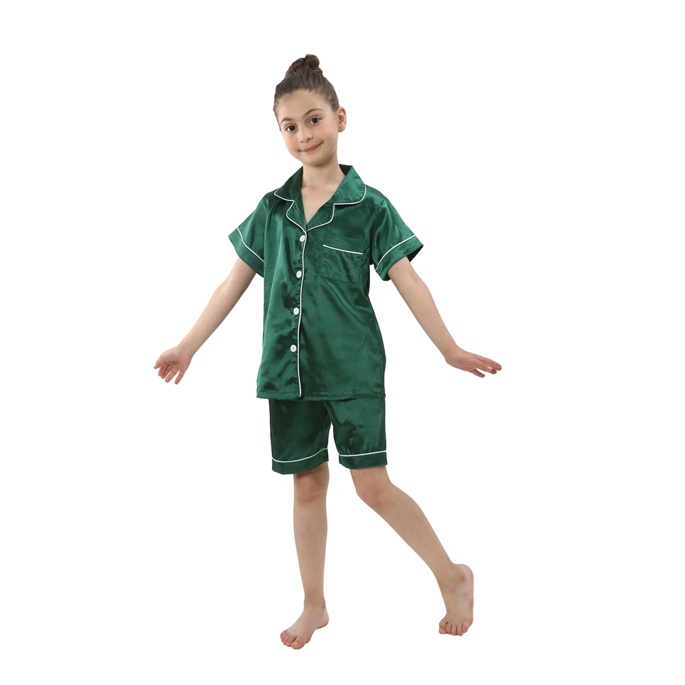 teenager home pajamas girls sleepwear kids silk satin party nightgown boys button-down pijama children solid color loungewear