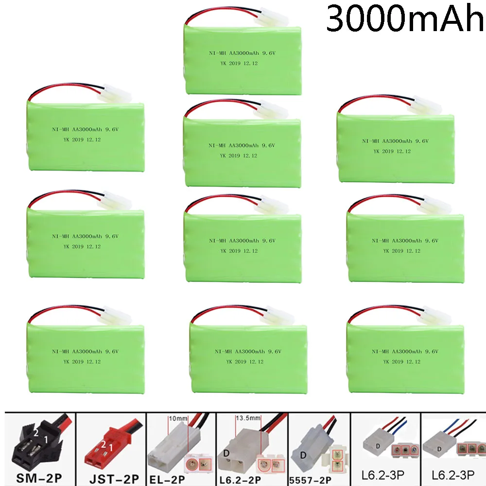 9.6v 3000mah NiMH Battery For Rc toys Car GUN Ni-MH AA 2400mah 9.6v Battery pack  Multiple plugs For RC Boats 10PCS/lot